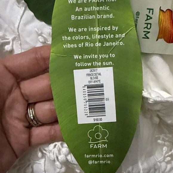 FARM Rio Eucalyptus Seed Fringe Detail Blouse XS NWT White Embroidered Boho Top - Picture 14 of 15